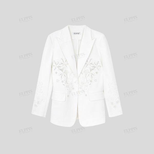 Light Luxury French Elegant Court Style Heavy Embroidered Monochrome Beaded H-Shape Straight Blazer