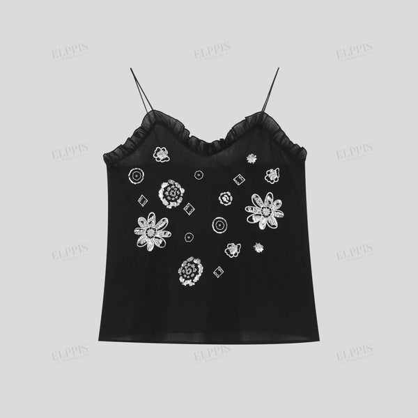 Sequin-embroidered rayon camisole top