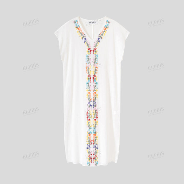 Embroidered H-line cotton maxi dress