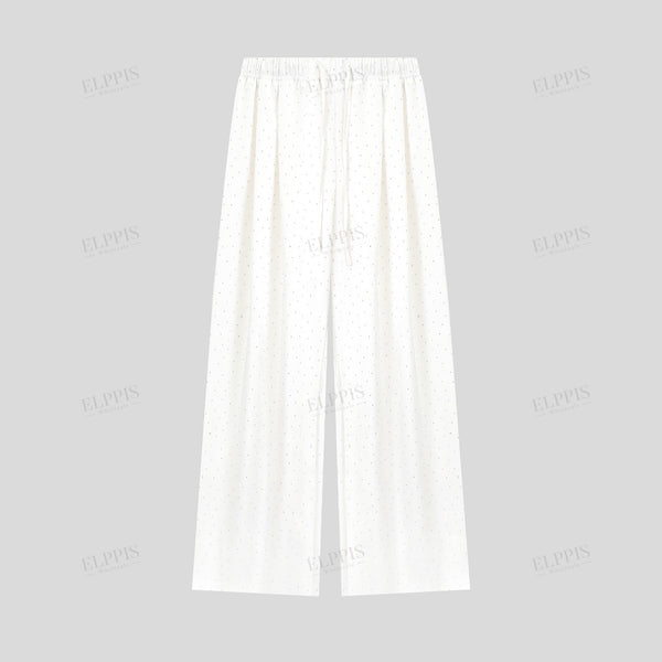 Satin rhinestone wide-leg pants