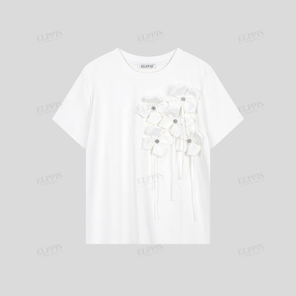 3D flower straight H-line T-shirt