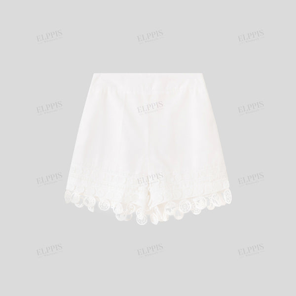 Patchwork lace trim tassel A-line shorts