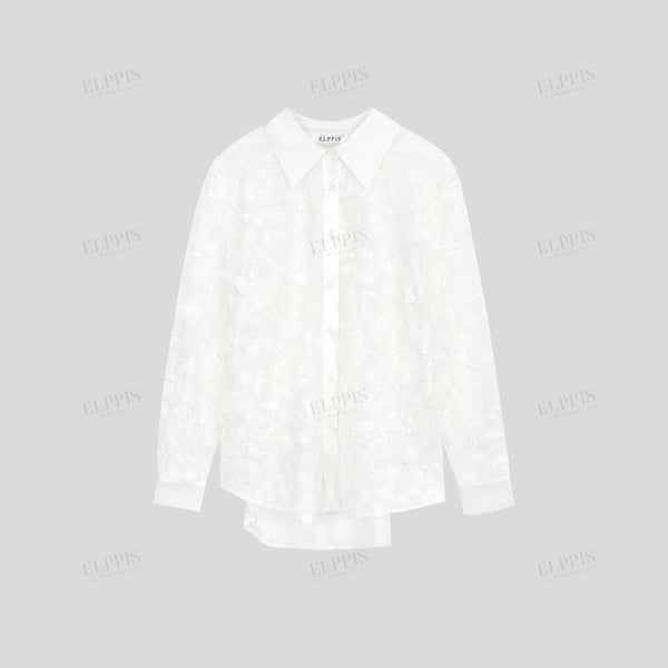 Mesh 3D embroidered long sleeve shirt