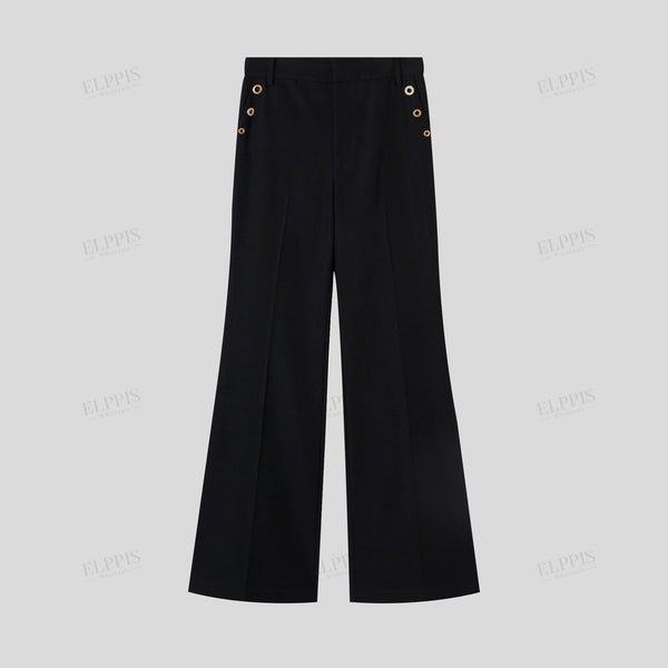 Exquisite rhinestone metal eyelet decorated minimalist slim-fit flared pants