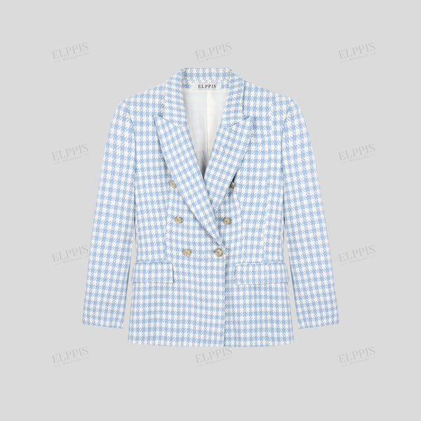 Two-tone houndstooth double-breasted blazer