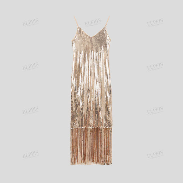 Sequined tassel spaghetti strap dress