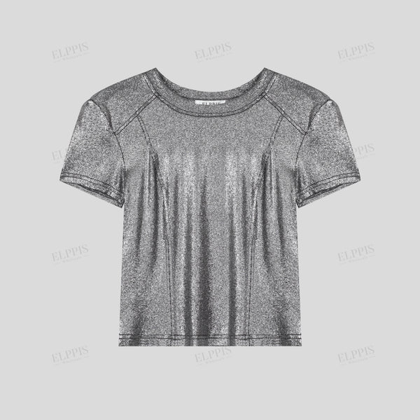 Slim-fit X-line T-shirt in foil silver fabric