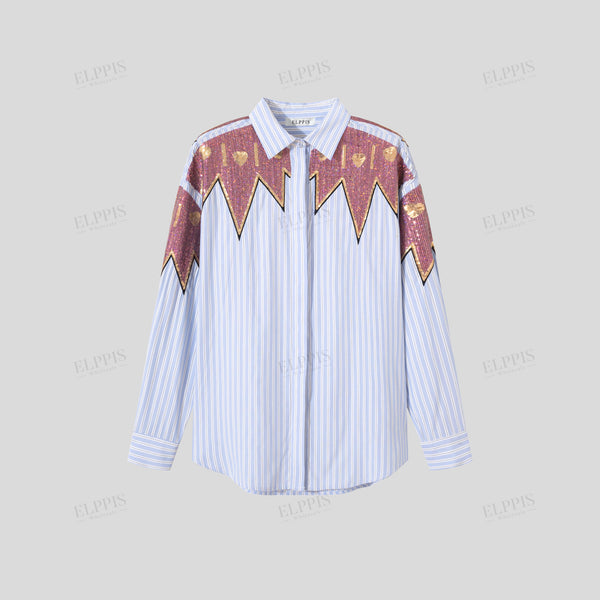 Sequin embroidered mid-length long sleeve shirt