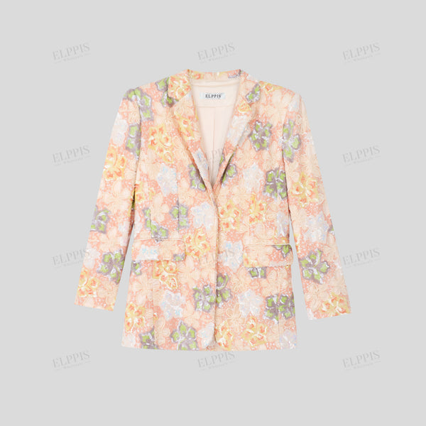 Mid-length long sleeve blazer in 3D hollow sequin embroidered fabric