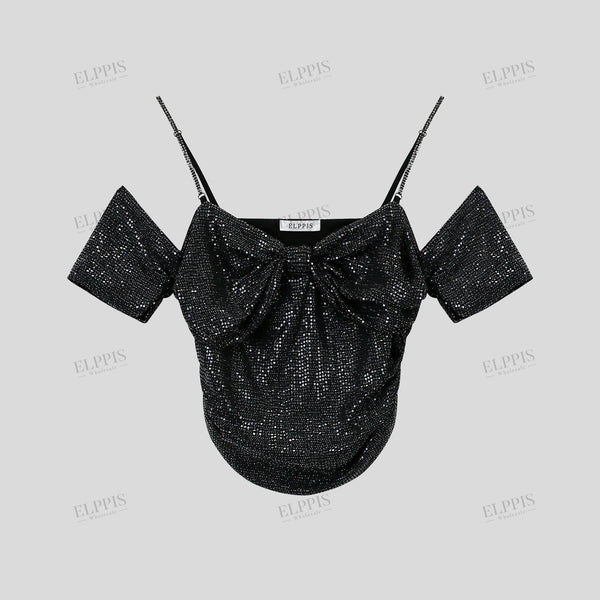 Polka dot sequin metallic chain fitted camisole top