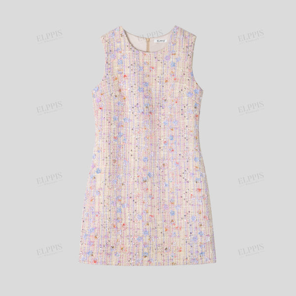 Round Neck Sleeveless Appliqué Beaded Midi Dress