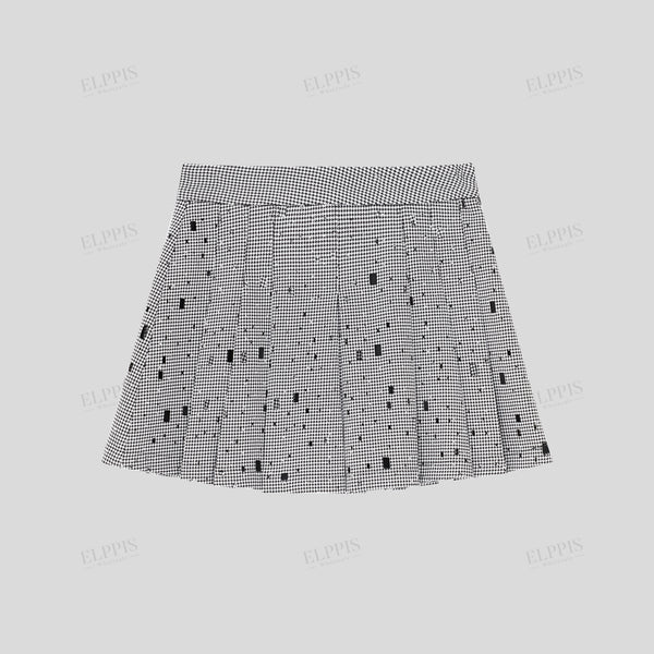 Floral Burnout Distressed Houndstooth Pleated Mini Skirt