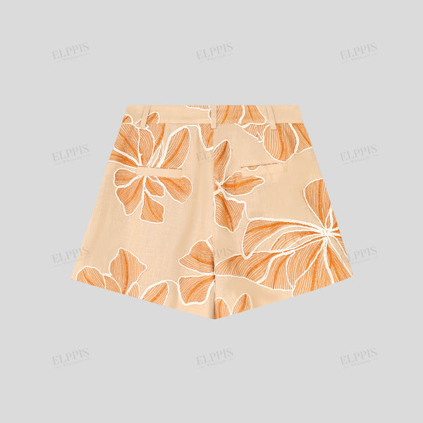 Heavy-Duty Large Floral Embroidered Casual Set Shorts