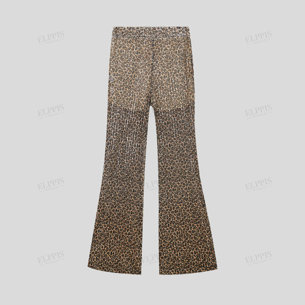 Leopard print dyed heavy-duty sequin straight-leg trousers