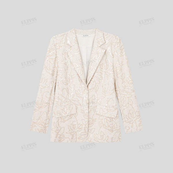 Heavy Beaded Embroidered Cotton-Linen Blazer