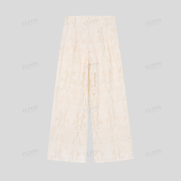 Vacation embroidered fabric long pants