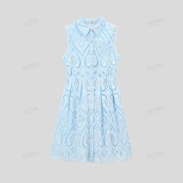 Water-soluble lace embroidered shirt collar X-line sleeveless dress