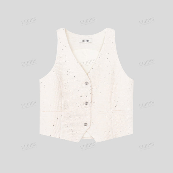 Tweed-Style Sequin Commuter Vest Top