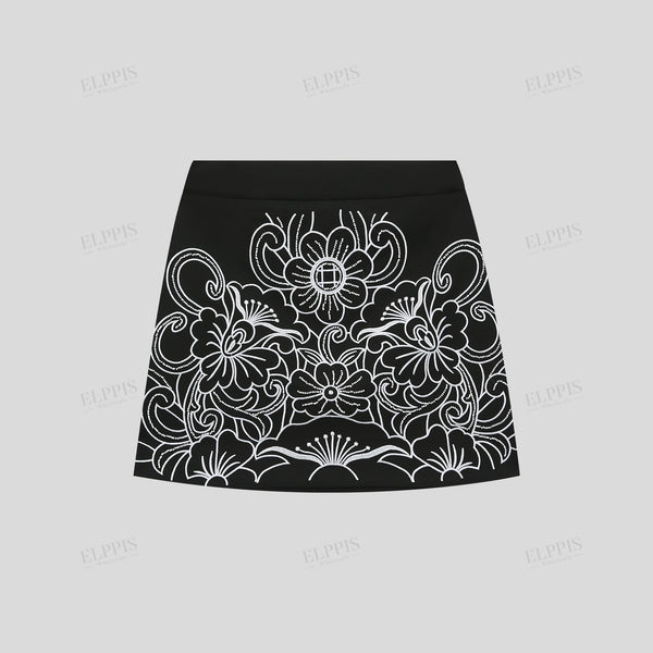 Color-block embroidered A-line mini skirt