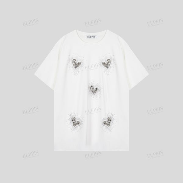 Rhinestone badge straight H-line T-shirt