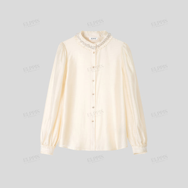 Beaded Collar Long Sleeve Shirt