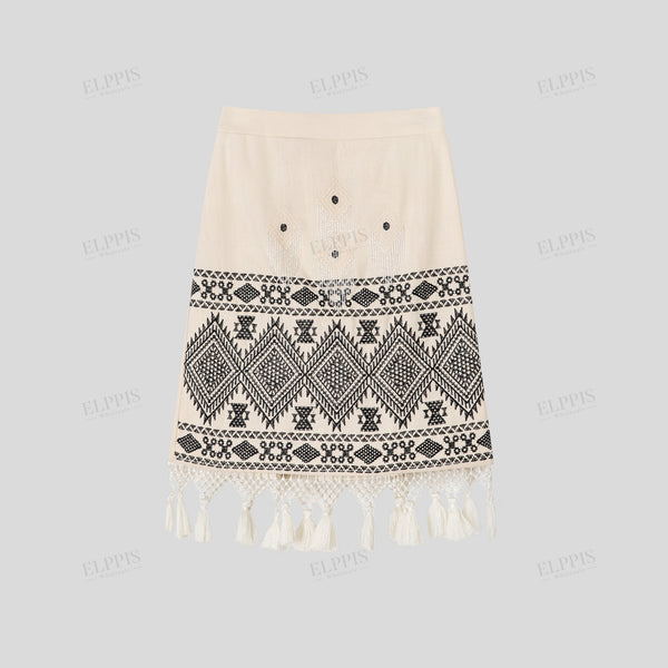 Ethnic Style Vacation Heavy Embroidered Midi Skirt