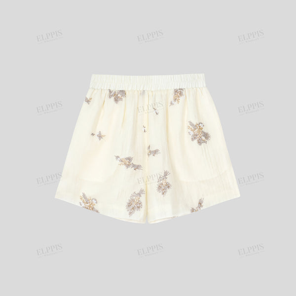 Botanical Floral Embroidered Casual A-Line Shorts
