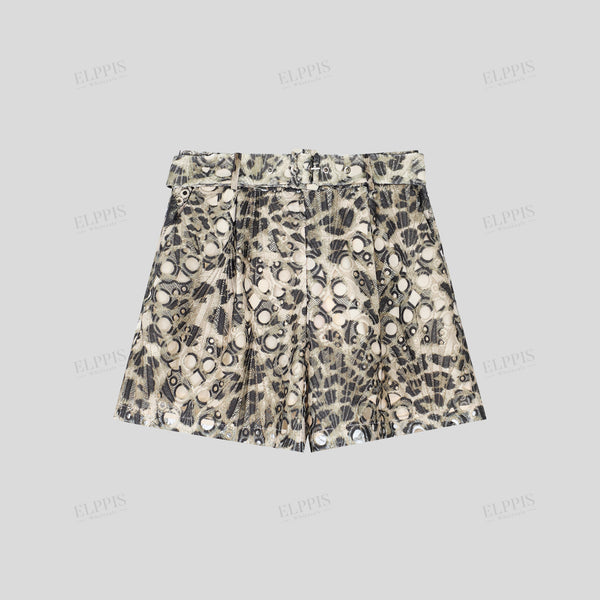 A-Line Hollowed Leopard Print Shorts