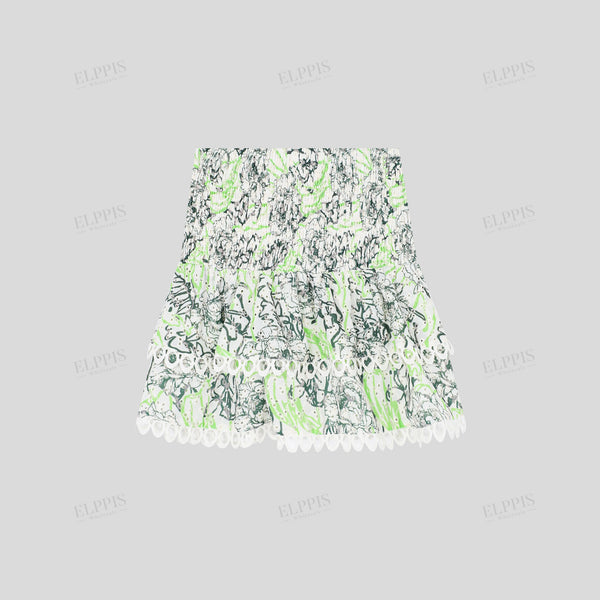 French Romantic Print Embroidered Patchwork Lace Vacation A-Line Mini Skirt