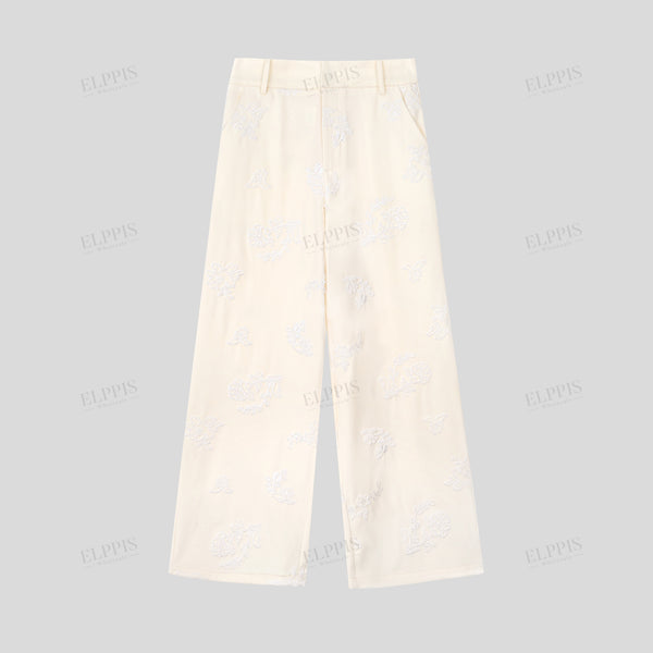 Beaded Embroidery Straight-Leg Loose Pants