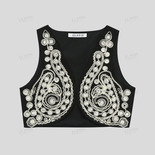 Sequin embroidered H-line all-cotton vest