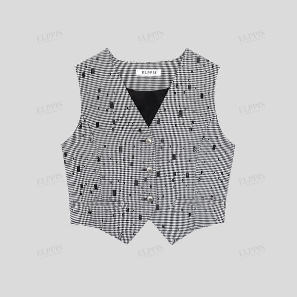 Floral Burnout Distressed Houndstooth Short Vest