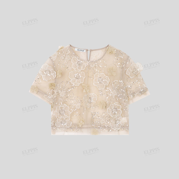 Beaded 3D floral crop top