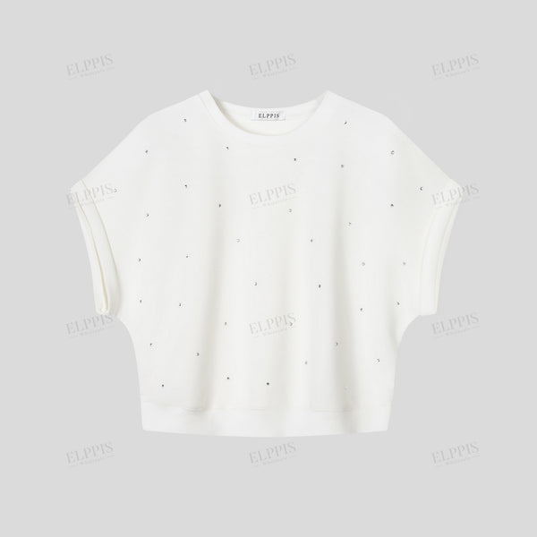 Casual Rhinestone Embellished Loose-Fitting Short Sleeve Top