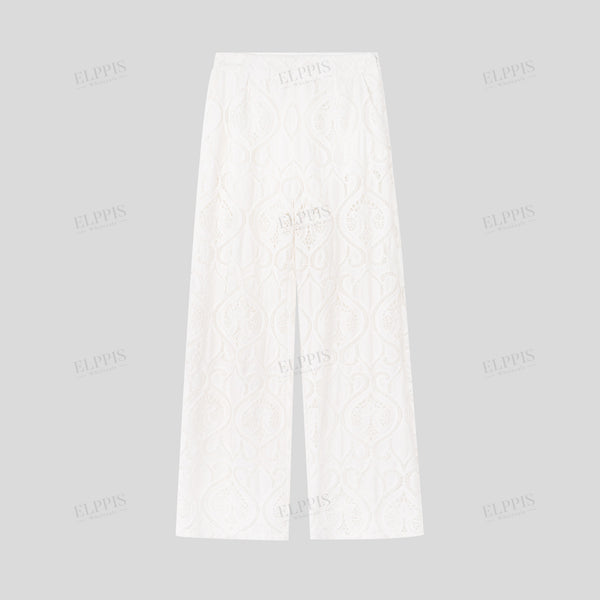 Cotton Embroidered Hollow-Out Trousers