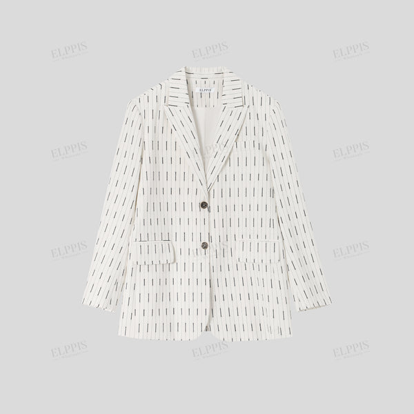 Striped cotton-linen H-line long sleeve blazer