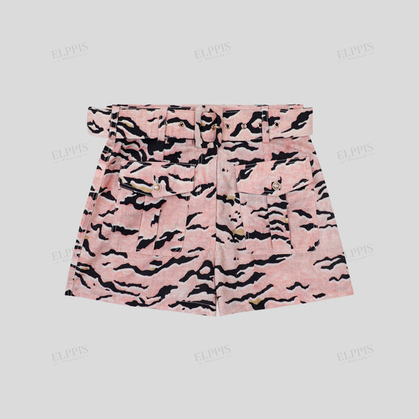 Utility pocket decorative zebra print shorts