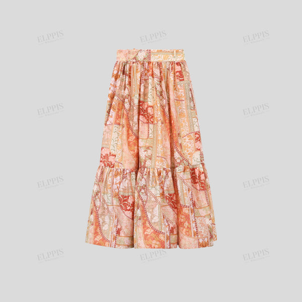 Digital print high-waisted A-line maxi skirt