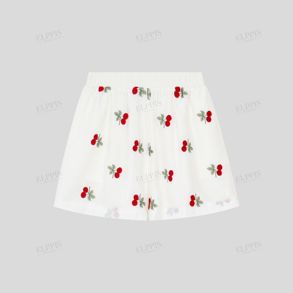 Fashionable Shorts with Fun Plant Embroidery