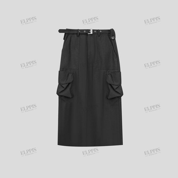 Casual style utility pocket straight long skirt