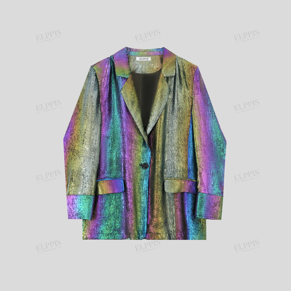 Vintage iridescent multicolor woven fabric blazer