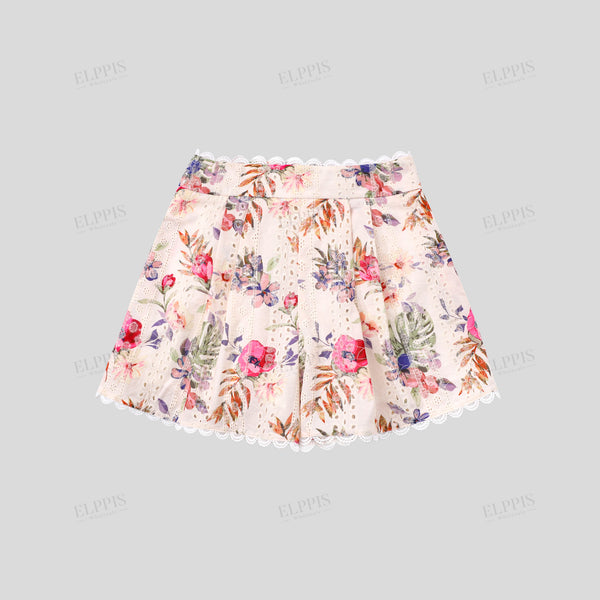 H-line cotton embroidered floral shorts