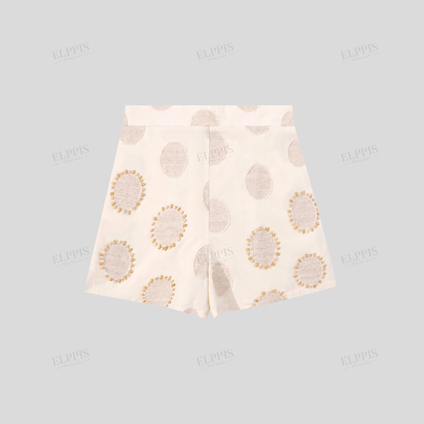 Cotton embroidered hand-beaded shorts