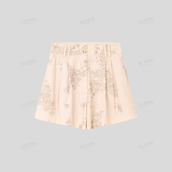 All-Over Embroidered Cotton-Linen Blend Loose Shorts
