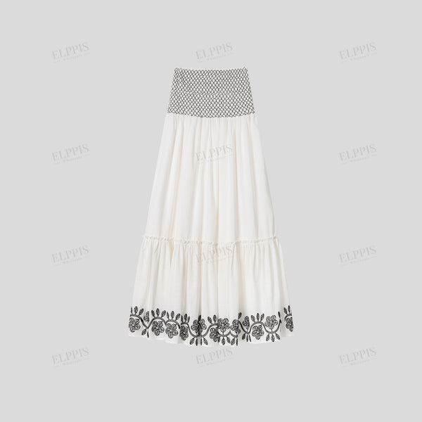 Embroidered Cotton Gathered Long Skirt