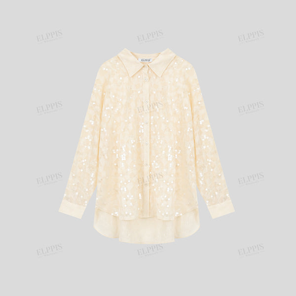 Sequin-textured geometric loose shirt