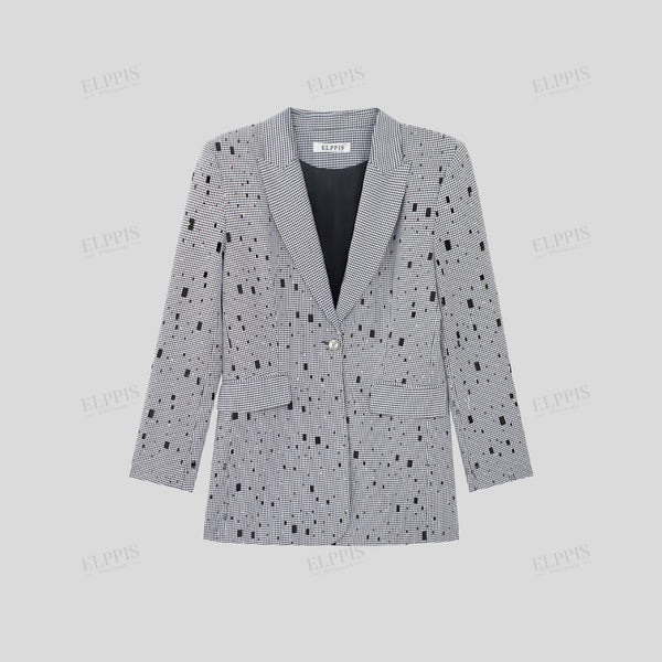 Floral Burnout Distressed Houndstooth Detachable Shirt Collar Long Sleeve Jacket