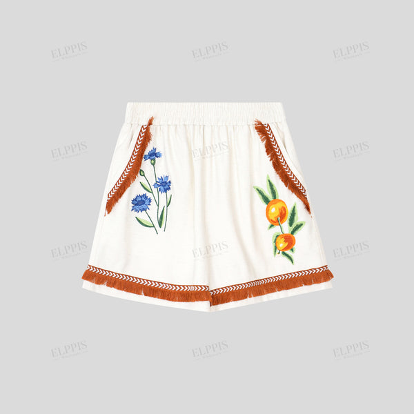 Cotton Blend Embroidered Casual Shorts