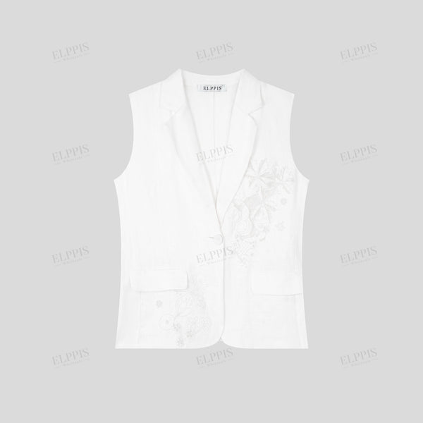 Luxury Heavy-Duty Exquisite Monochrome Beaded Hollow-Out Straight H-Line Vest Coat