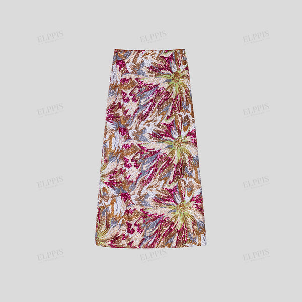 Floral Sequin A-Line Midi Skirt